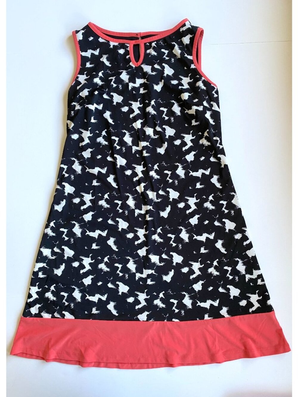New York Clothing Company Dress Sleeveless Keyhole Neck Black White Coral Small